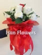 XX White and Red Chinese Roses in Paper Heart - Round Bouquet
